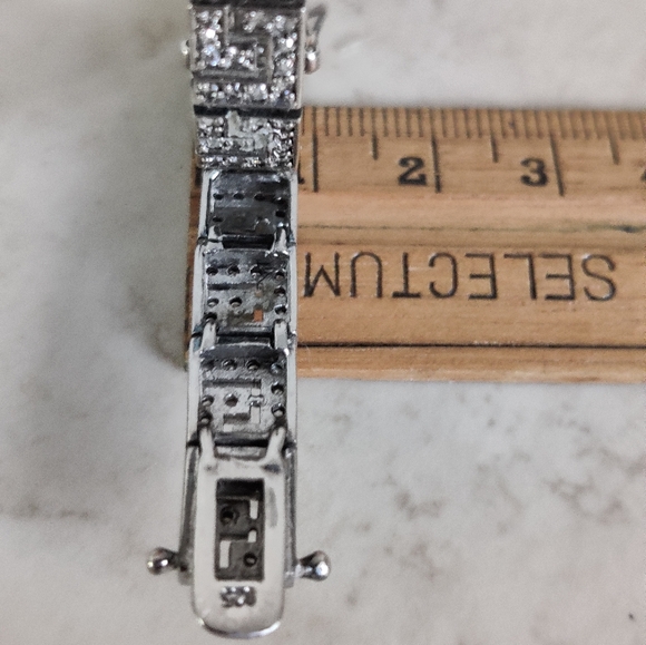 Sterling Silver and Clear Crystals Bracelet with Geometric Greek Key Design - Picture 13 of 16
